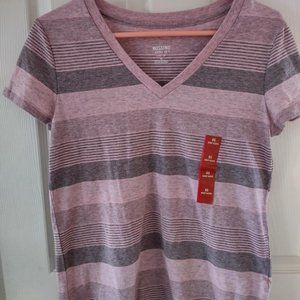 Mossimo Juniors Pink Gray Stripe V-Neck T-Shirt XS